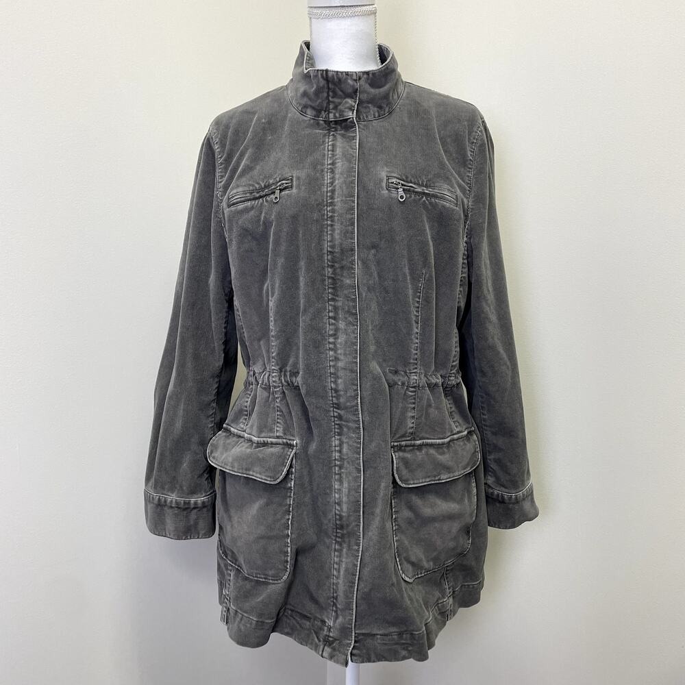 J.Jill Gray Stretch Corduroy Utility Jacket Field Coat L Petite fall Casual